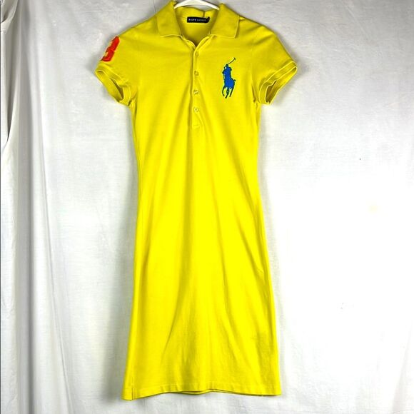 Rare Vintage Ralph Lauren Yellow Large Pony Cotton Dress - Picture 1 of 7